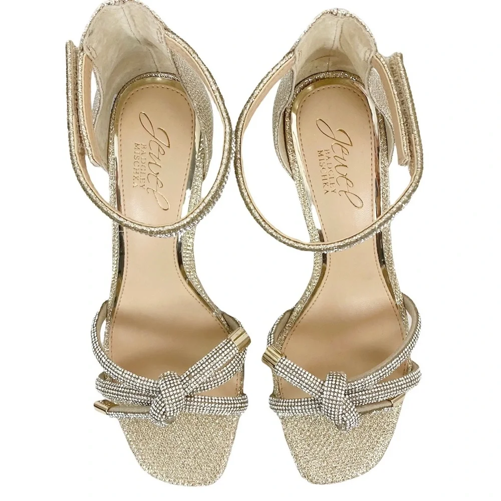Jewel Badgley Mischka Lenny Heel Dress Sandals Light Gold Size 5